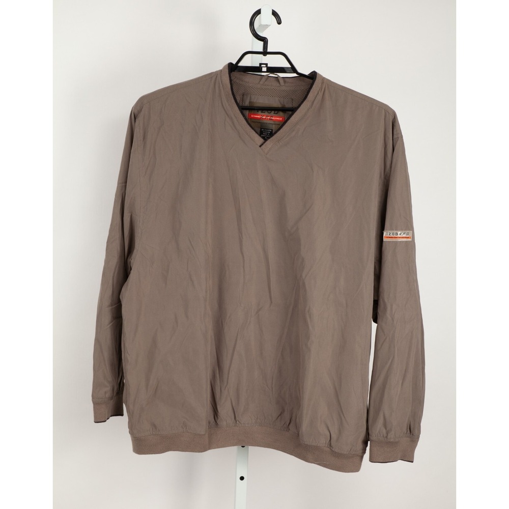 IZOD Windbreaker Men XL Taupe Brown XFG X-Treme Function Golf Pullover V-Neck